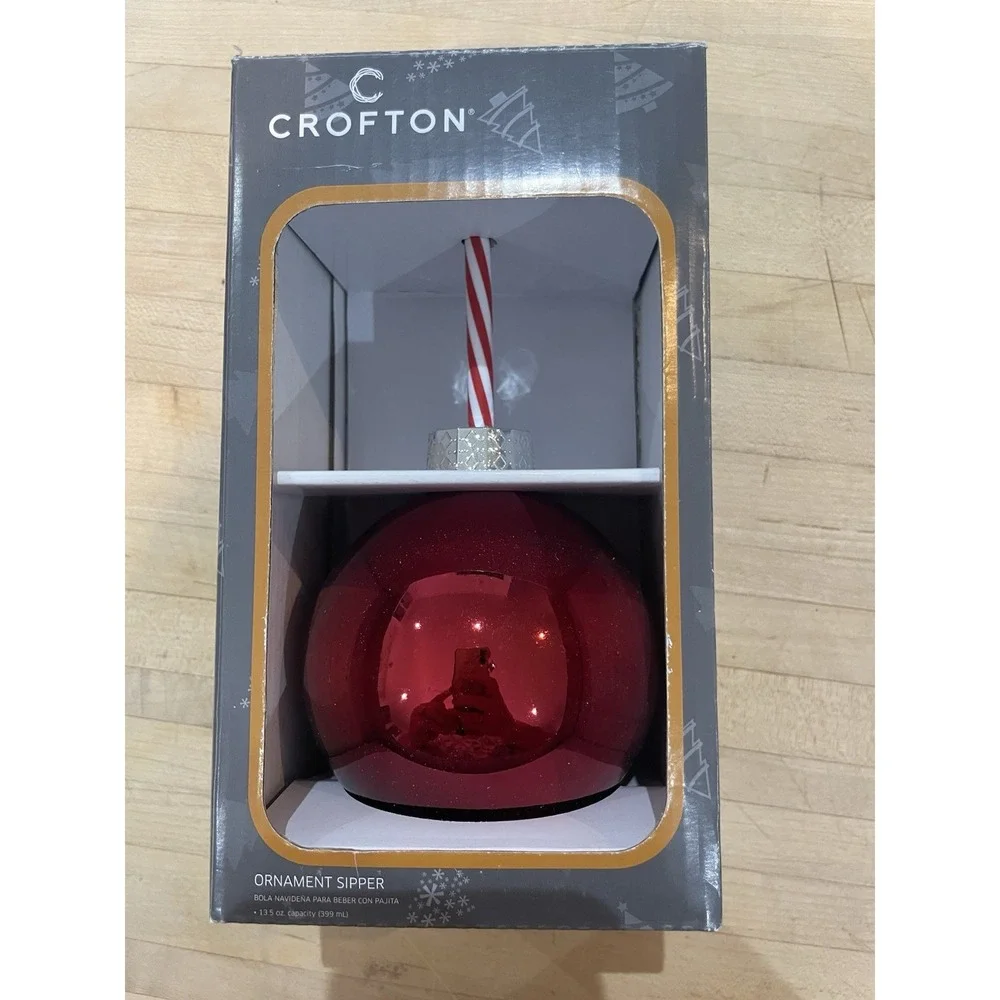 Crofton Ornament Sipper Red 13.5 Oz Capacity Plastic Straw Holiday